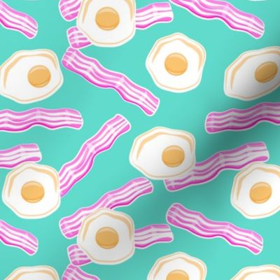 bacon and eggs - pink & teal