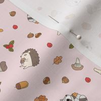 Hedgehog and Raccoon Pattern in baby pink, small