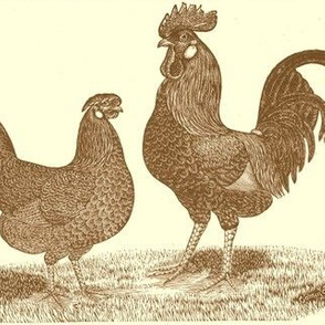 Victorian Etching Brown Leghorn Chickens