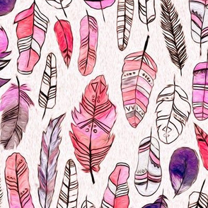 Coral, Purple And Magenta Patterned Feathers 