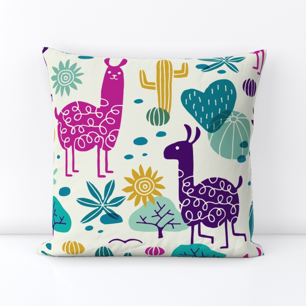 Jumbo Llamas in the desert turquoise/purple