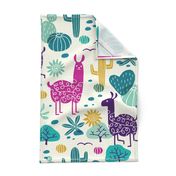 Jumbo Llamas in the desert turquoise/purple