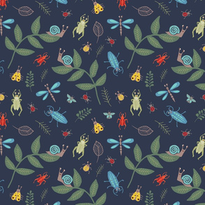 Bugs _ Mini Beasts with Leaves - Navy