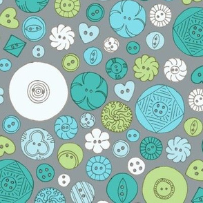Vintage Buttons Teal and Grey