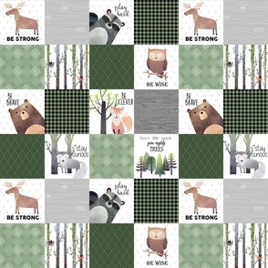 3" BLOCKS- Woodland Critters Patchwork Quilt - Bear Moose Fox Raccoon Wolf, Forest Green Design GingerLous