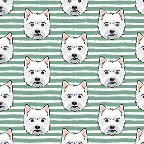 Westie - West Highland White Terrier - dogs on green stripes