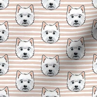 Westie - West Highland White Terrier - dogs on blush stripes
