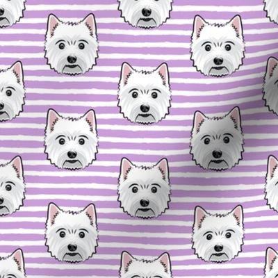 Westie - West Highland White Terrier - dogs on purple stripes