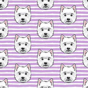 Westie - West Highland White Terrier - dogs on purple stripes