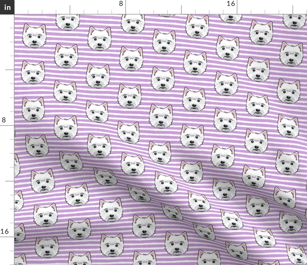 Westie - West Highland White Terrier - dogs on purple stripes