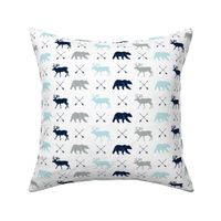 elk, bear, and arrows - navy, blue, grey