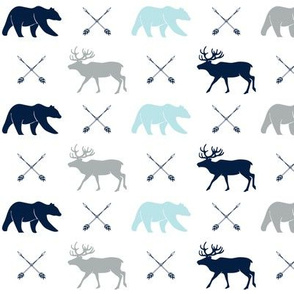 elk, bear, and arrows - navy, blue, grey