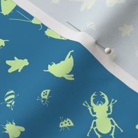 Green Insects are endangered on blue denim 