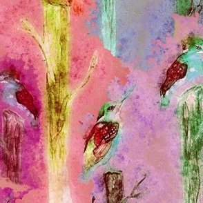 watercolor kingfisher birds tweet talk coral fruity