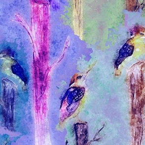 watercolor kingfisher birds tweet talk purple violet