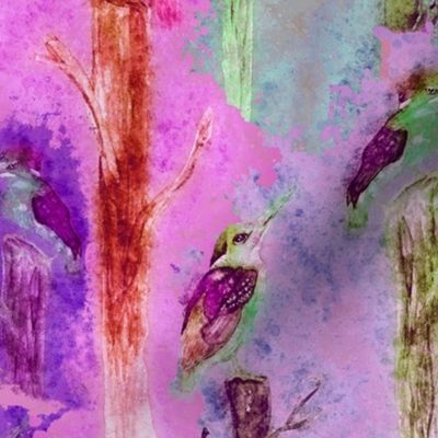 watercolor kingfisher birds tweet talk pink fuchsia