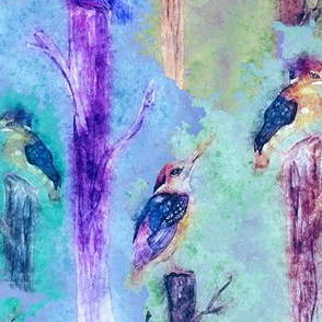 watercolor kingfisher birds tweet talk lavender blue