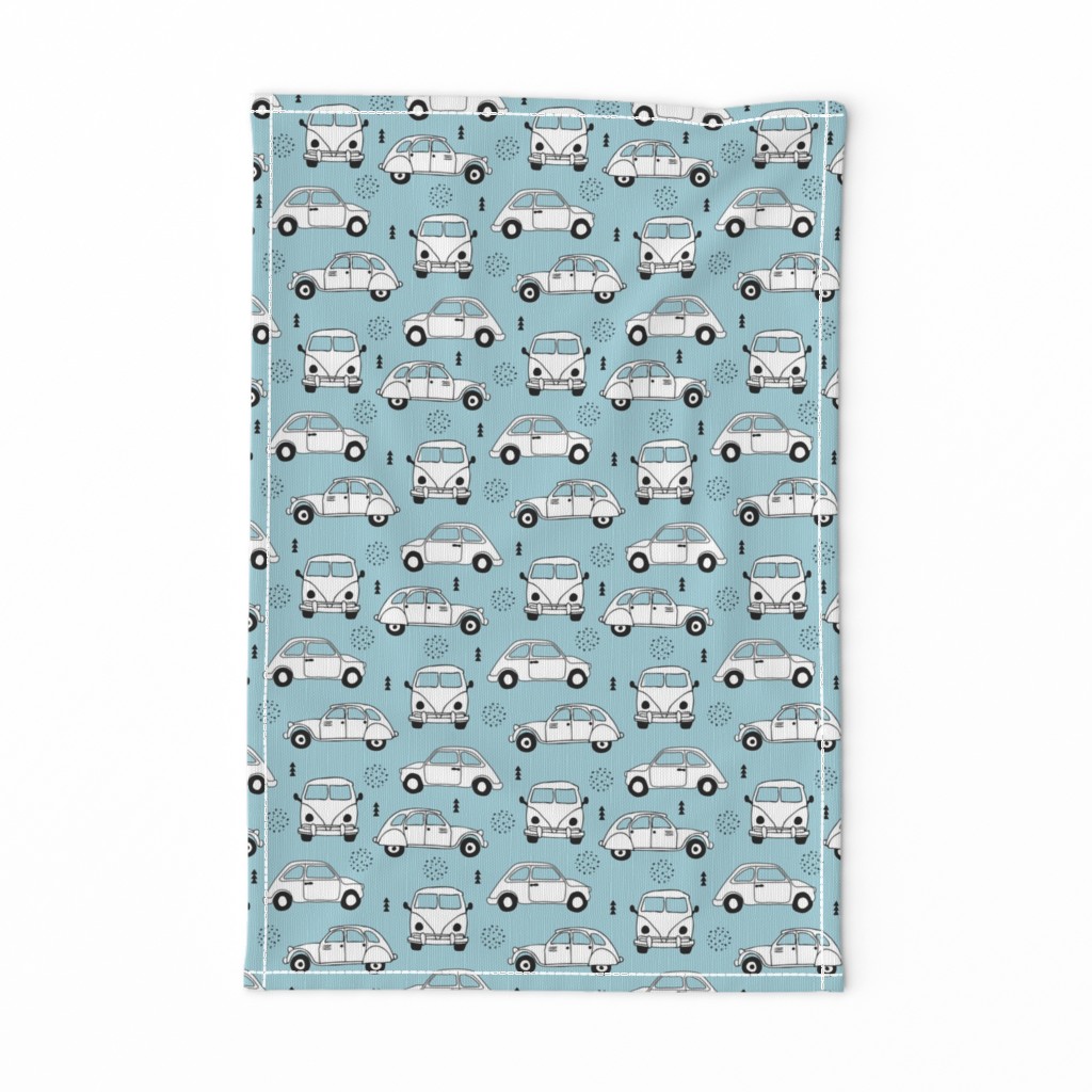 Cool on the road vintage cars collection with geometric details for fashion and nursery boys blue Medium