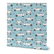 Cool on the road vintage cars collection with geometric details for fashion and nursery boys blue Medium