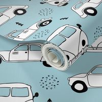 Cool on the road vintage cars collection with geometric details for fashion and nursery boys blue Medium