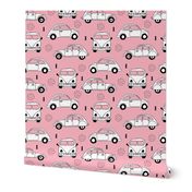 Cool on the road vintage cars collection with geometric details for fashion and nursery girls pink Medium