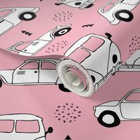 Cool on the road vintage cars collection with geometric details for fashion and nursery girls pink Medium