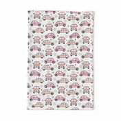 Cool on the road vintage cars collection with geometric details for fashion and nursery girls peach pink Medium