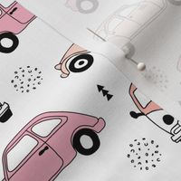 Cool on the road vintage cars collection with geometric details for fashion and nursery girls peach pink Medium