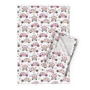 Cool on the road vintage cars collection with geometric details for fashion and nursery girls peach pink Medium