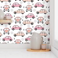 Cool on the road vintage cars collection with geometric details for fashion and nursery girls peach pink Medium