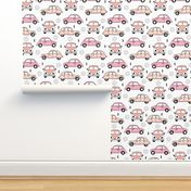 Cool on the road vintage cars collection with geometric details for fashion and nursery girls peach pink Medium