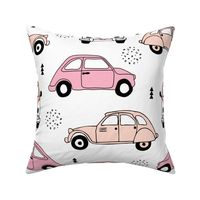 Cool on the road vintage cars collection with geometric details for fashion and nursery girls peach pink XL Jumbo