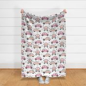 Cool on the road vintage cars collection with geometric details for fashion and nursery girls peach pink XL Jumbo