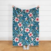 Jumbo Colorful spring flowers pink on blue