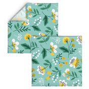 Jumbo Small colorful spring flowers yellow on mint