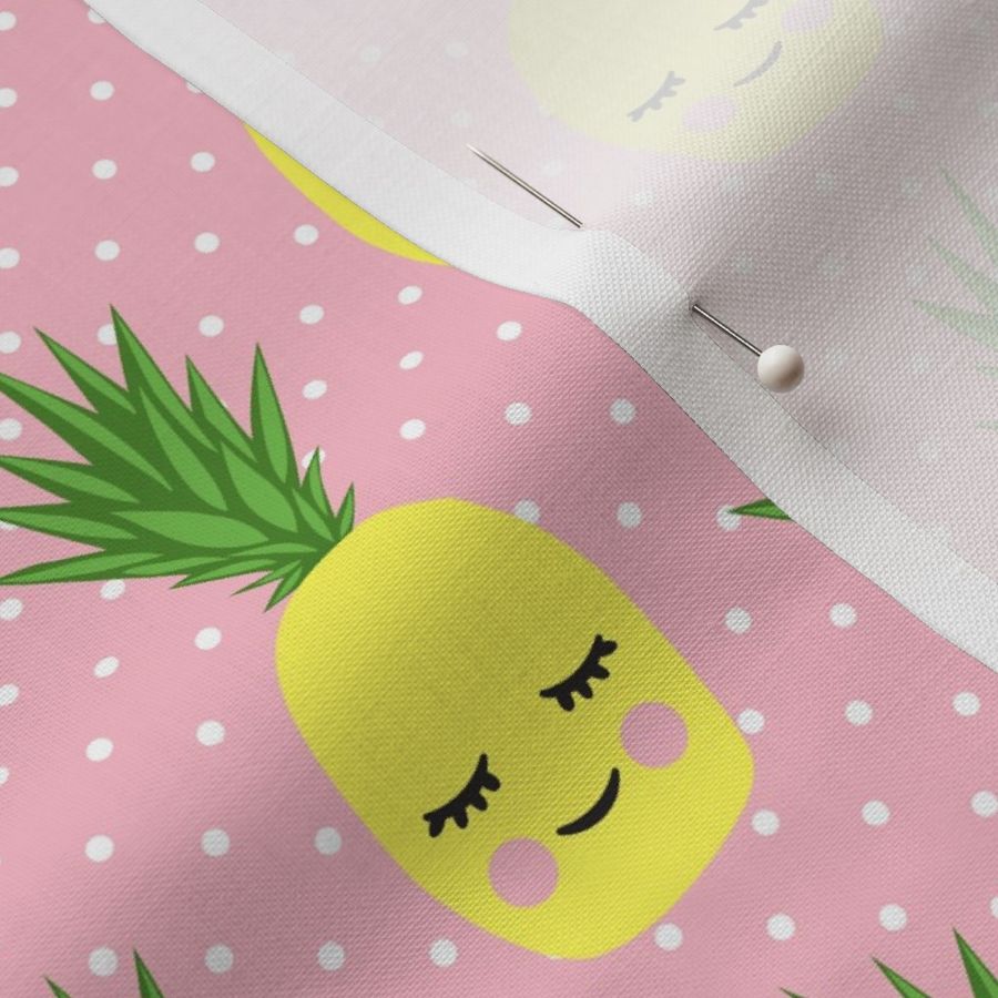 happy pineapples - pink with polka dots