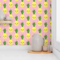 happy pineapples - pink with polka dots