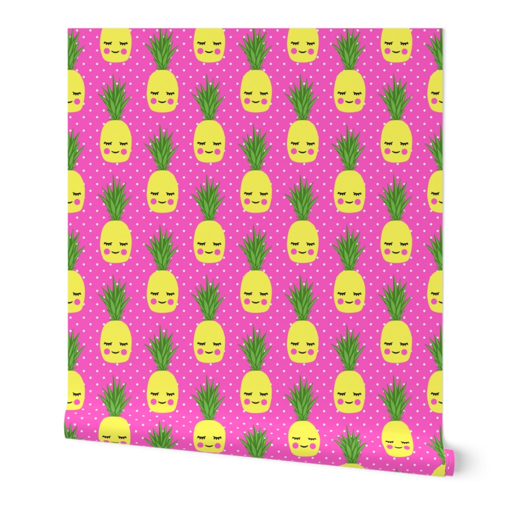 happy pineapples - hot pink with polka dots