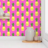 happy pineapples - hot pink with polka dots