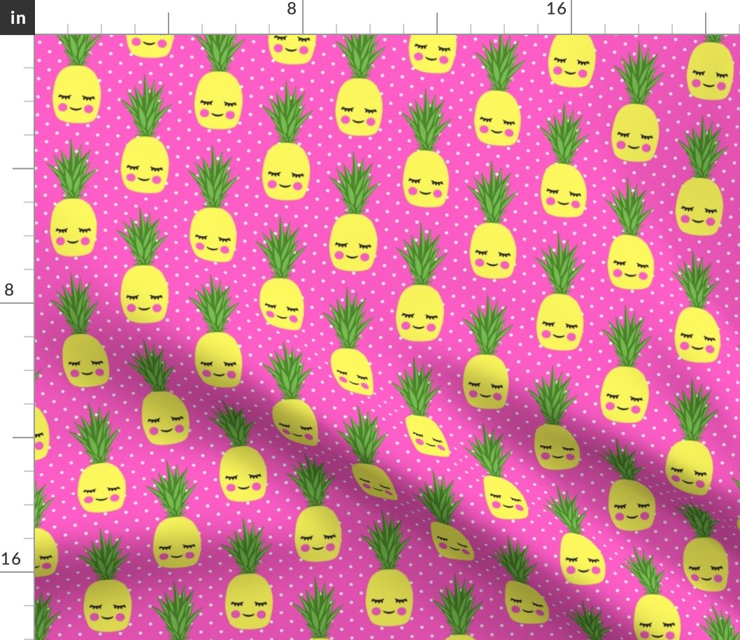 happy pineapples - hot pink with polka dots