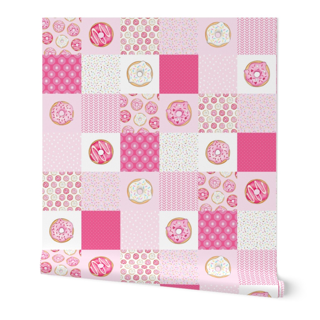 Pink Donuts cheater quilt 6 inch squares