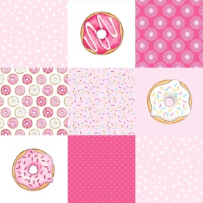 Pink Donuts cheater quilt 6 inch squares