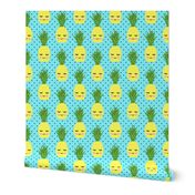 happy pineapples - blue with polka dots