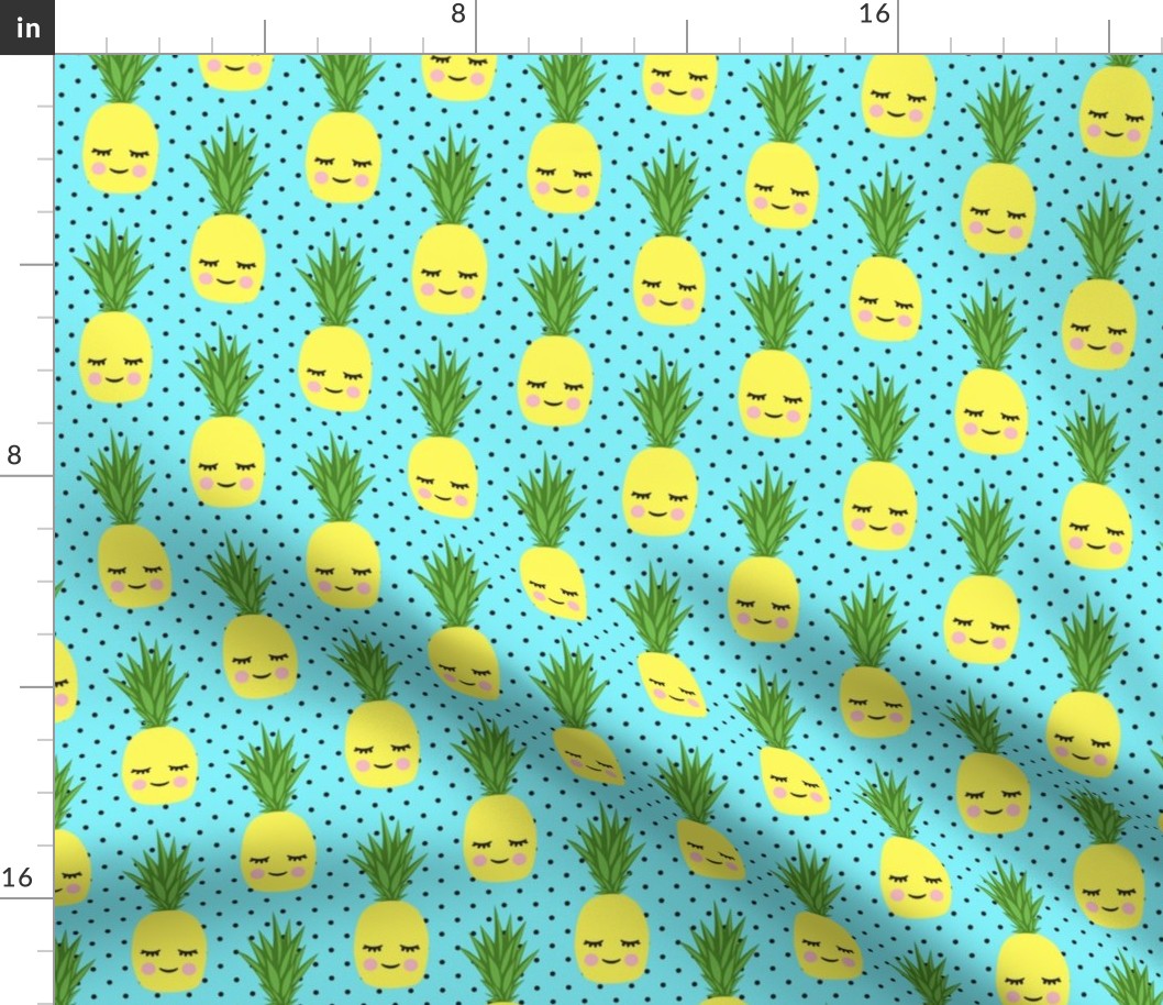 happy pineapples - blue with polka dots