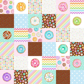 Rainbow Donuts cheater quilt 6 inch squares