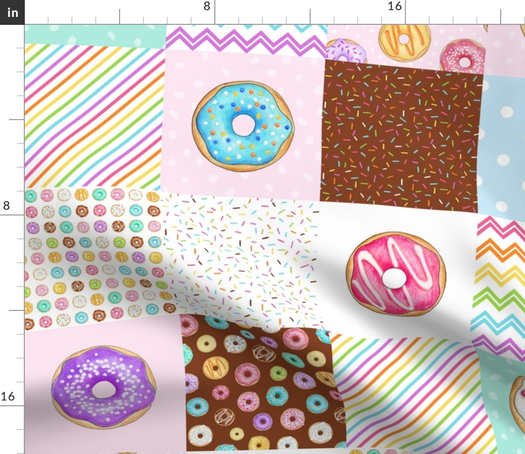 Rainbow Donuts cheater quilt 6 inch squares