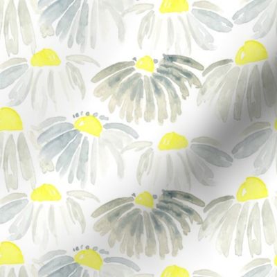 Lemon Yellow Gray Grey Daisy Watercolor Floral Flower _ Miss Chiff Designs 