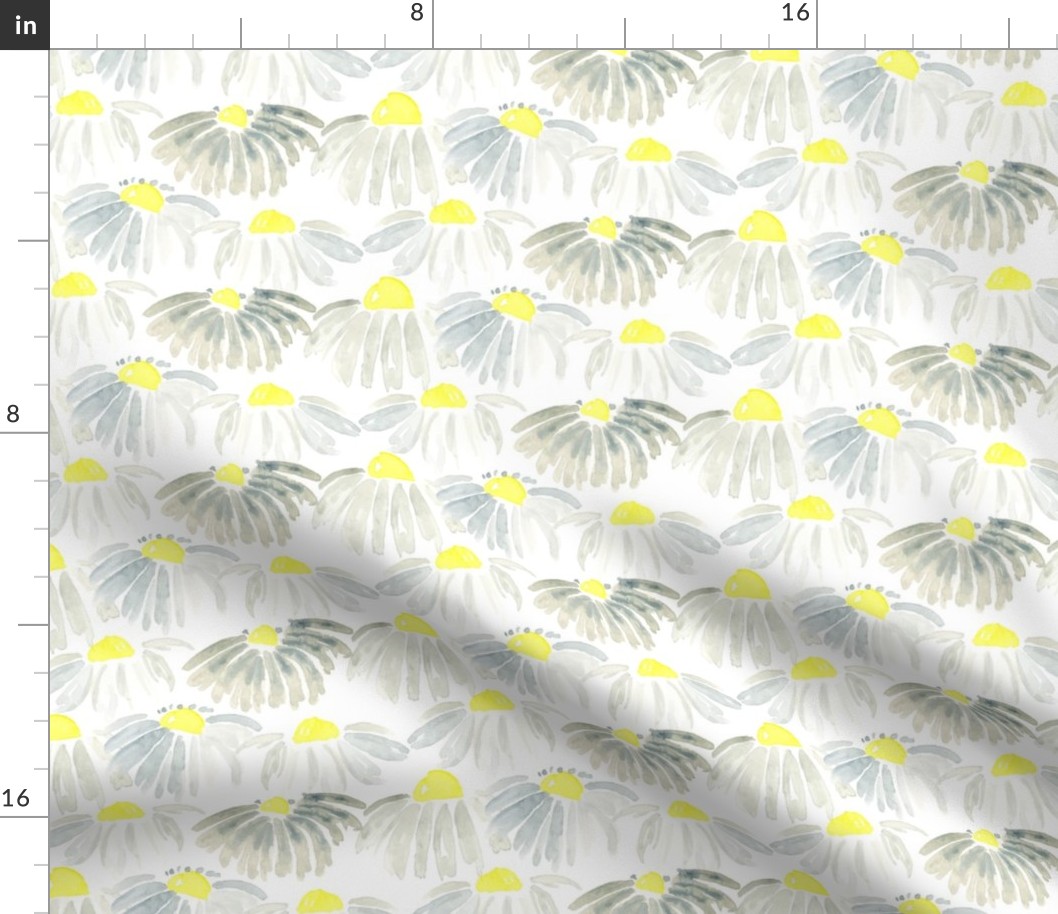 Lemon Yellow Gray Grey Daisy Watercolor Floral Flower _ Miss Chiff Designs 