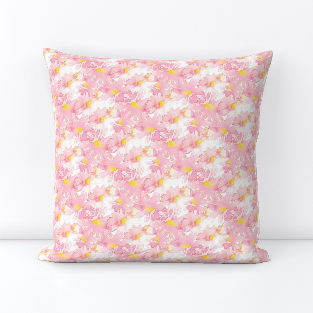 Pink Blush Lemon Yellow Watercolor Flower Abstract 