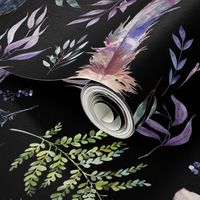 4" Boho Lilac Leaves & Feathers - Black